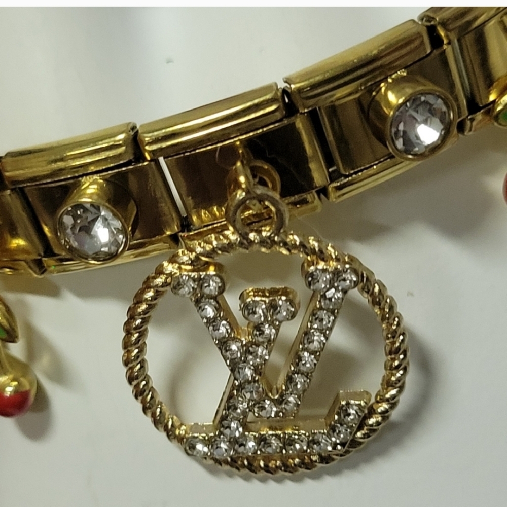 Italian Link Stainless Steel Gold Plated Bracelet Louis Vuitton Zipper Pull